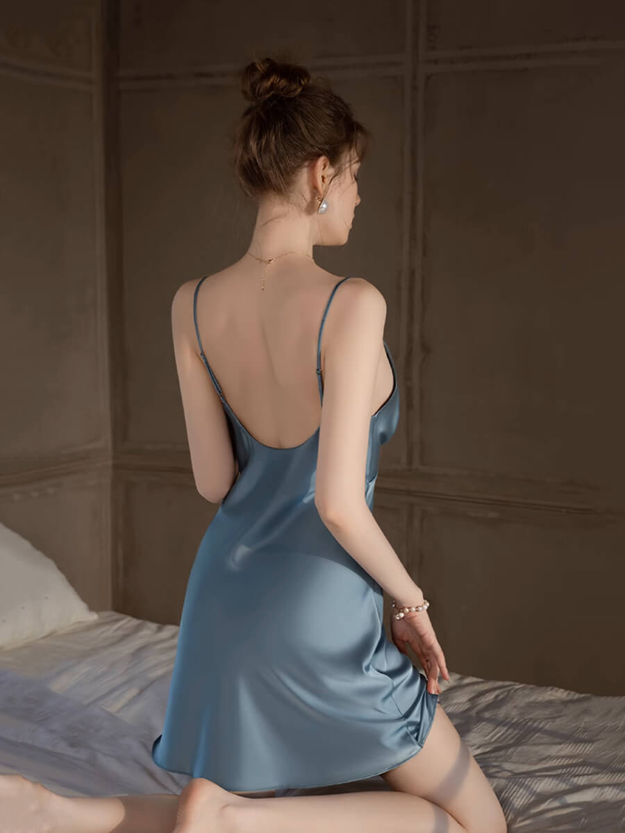 19 Momme Ruched V-Neck Silk Slip Nightgown