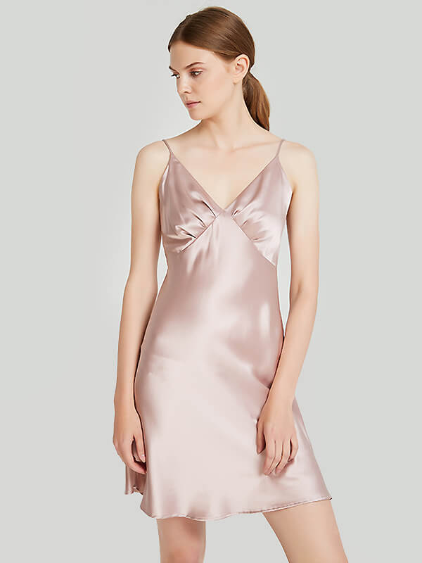 22 Momme Elegant Spaghetti Strap V-Neck Silk Chemise Nightgown