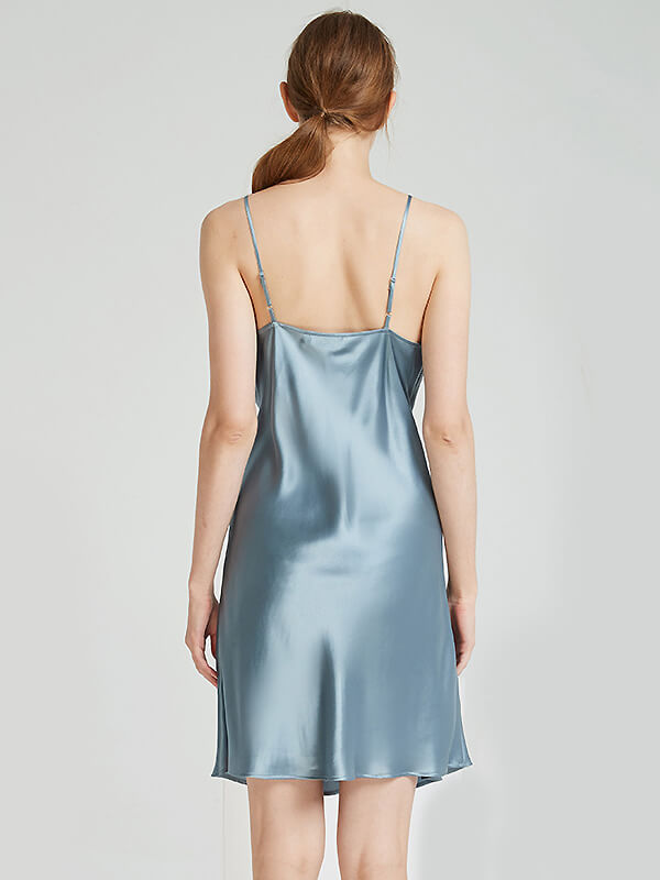 22 Momme Elegant Spaghetti Strap V-Neck Silk Chemise Nightgown