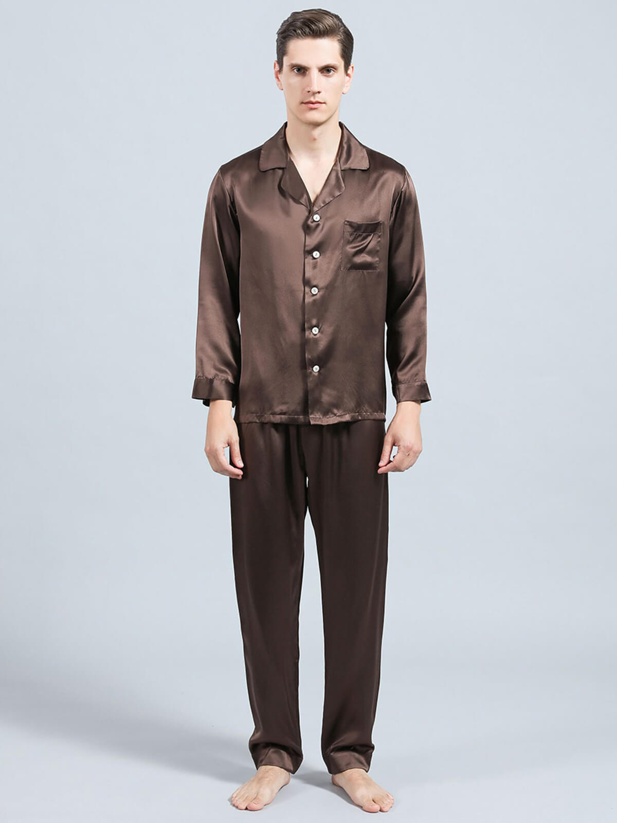 19 Momme Men Classic Long Silk Pajama Set with Trimming [FS001