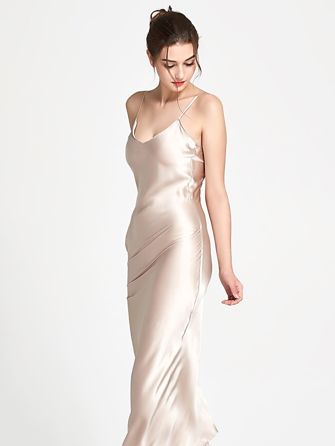 Luxurious Long Silk Slip Nightgown Women Elegant Silk Nightdress