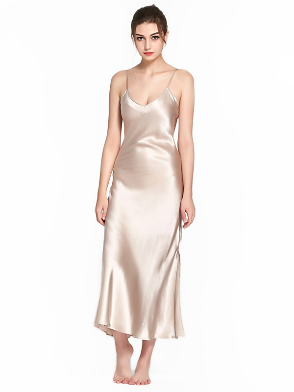 Luxurious Long Silk Slip Nightgown Women Elegant Silk Nightdress