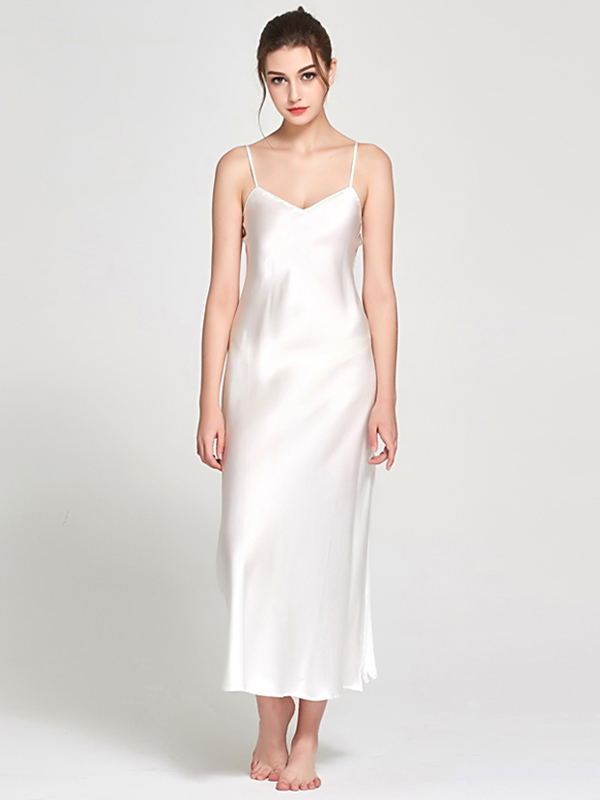 Luxurious Long Silk Slip Nightgown Women Elegant Silk Nightdress