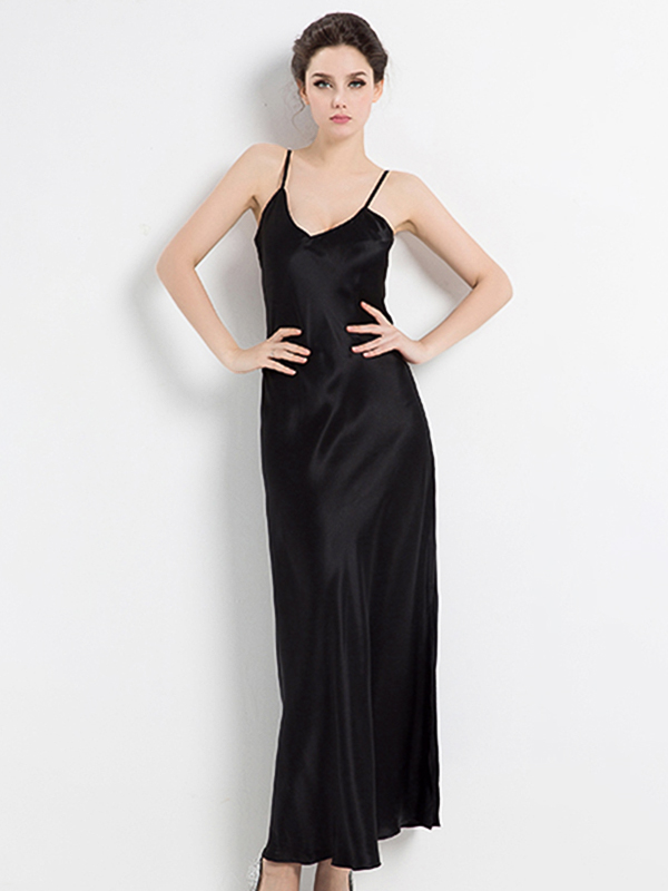 Luxurious Long Silk Slip Nightgown Women Elegant Silk Nightdress
