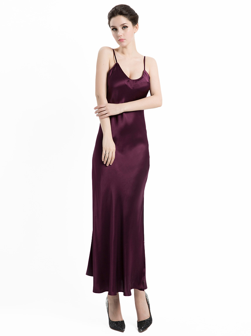 Luxurious Long Silk Slip Nightgown Women Elegant Silk Nightdress