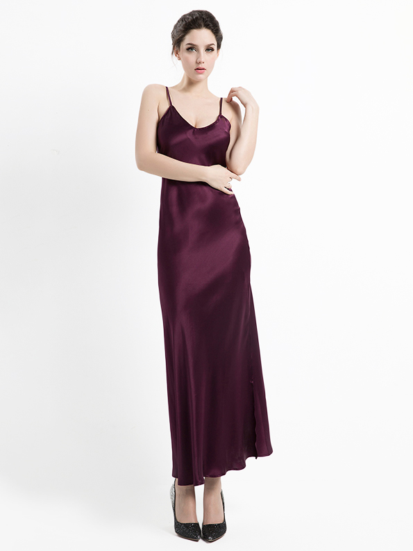 Luxurious Long Silk Slip Nightgown Women Elegant Silk Nightdress