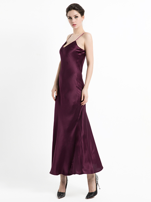 Luxurious Long Silk Slip Nightgown Women Elegant Silk Nightdress