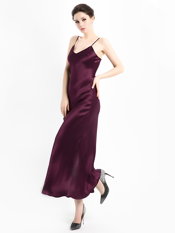 Luxurious Long Silk Slip Nightgown Women Elegant Silk Nightdress