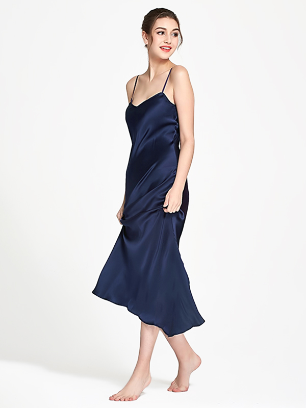 Luxurious Long Silk Slip Nightgown Women Elegant Silk Nightdress