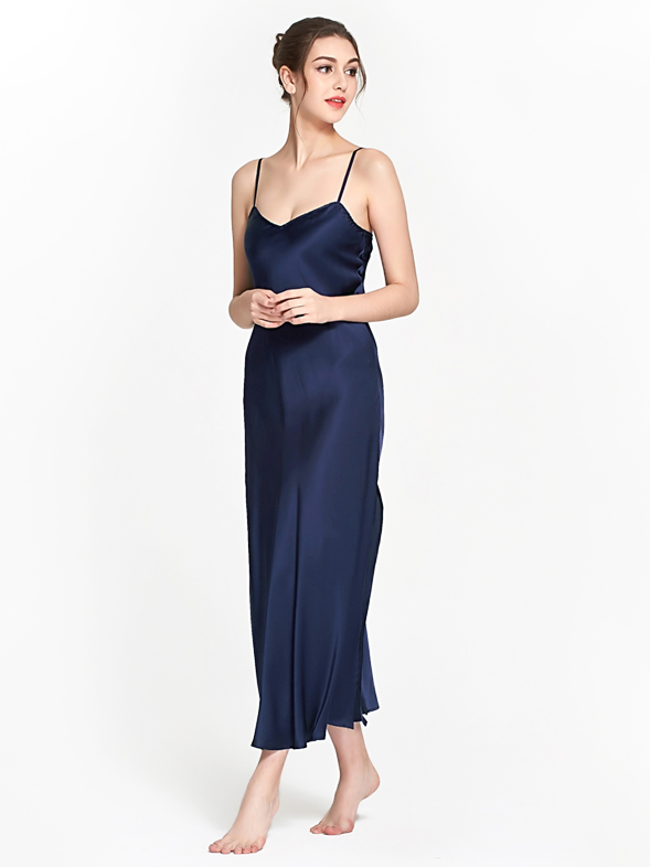 Luxurious Long Silk Slip Nightgown Women Elegant Silk Nightdress