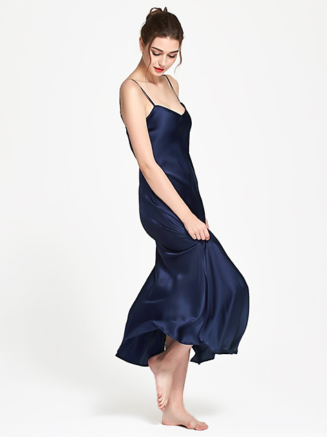 Luxurious Long Silk Slip Nightgown Women Elegant Silk Nightdress