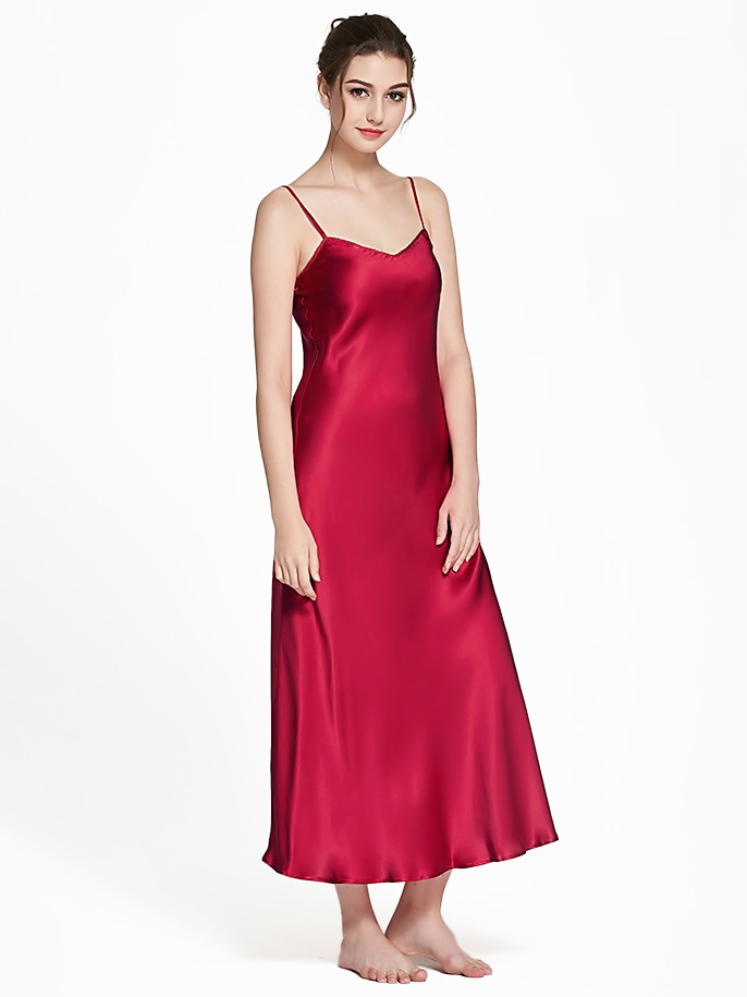 Luxurious Long Silk Slip Nightgown Women Elegant Silk Nightdress