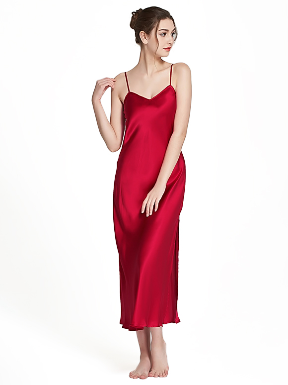 Luxurious Long Silk Slip Nightgown Women Elegant Silk Nightdress