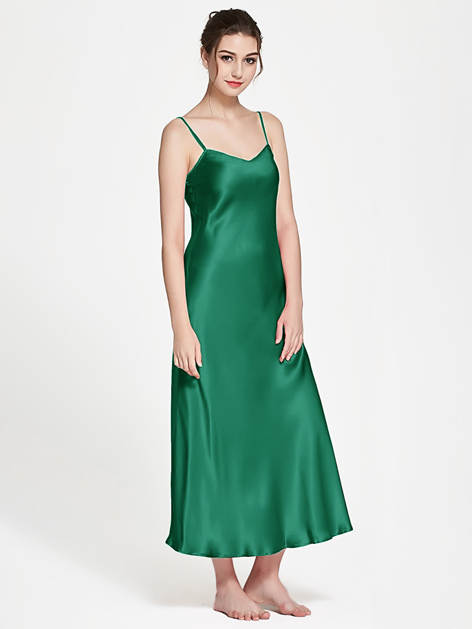 Luxurious Long Silk Slip Nightgown Women Elegant Silk Nightdress