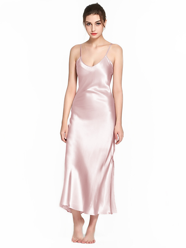 Luxurious Long Silk Slip Nightgown Women Elegant Silk Nightdress