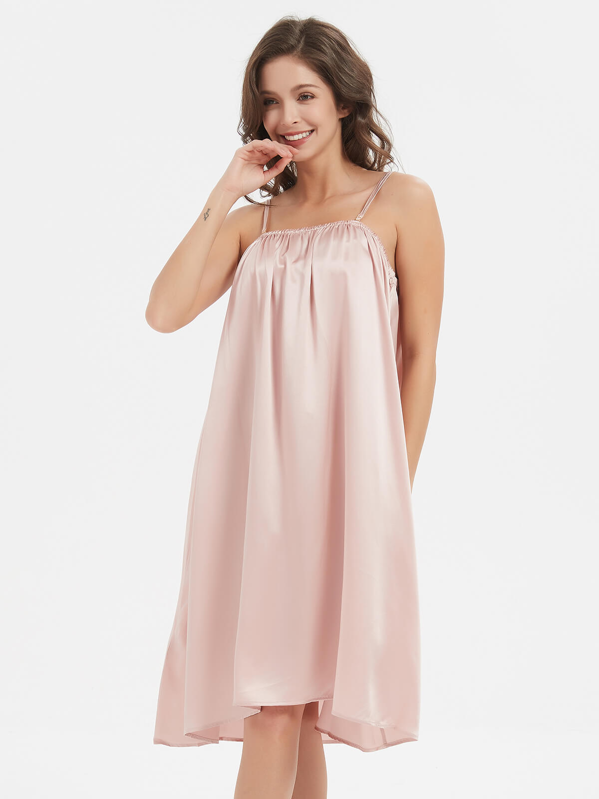 19 Momme Loose Fit Pleated Long Silk Slip Nightgown