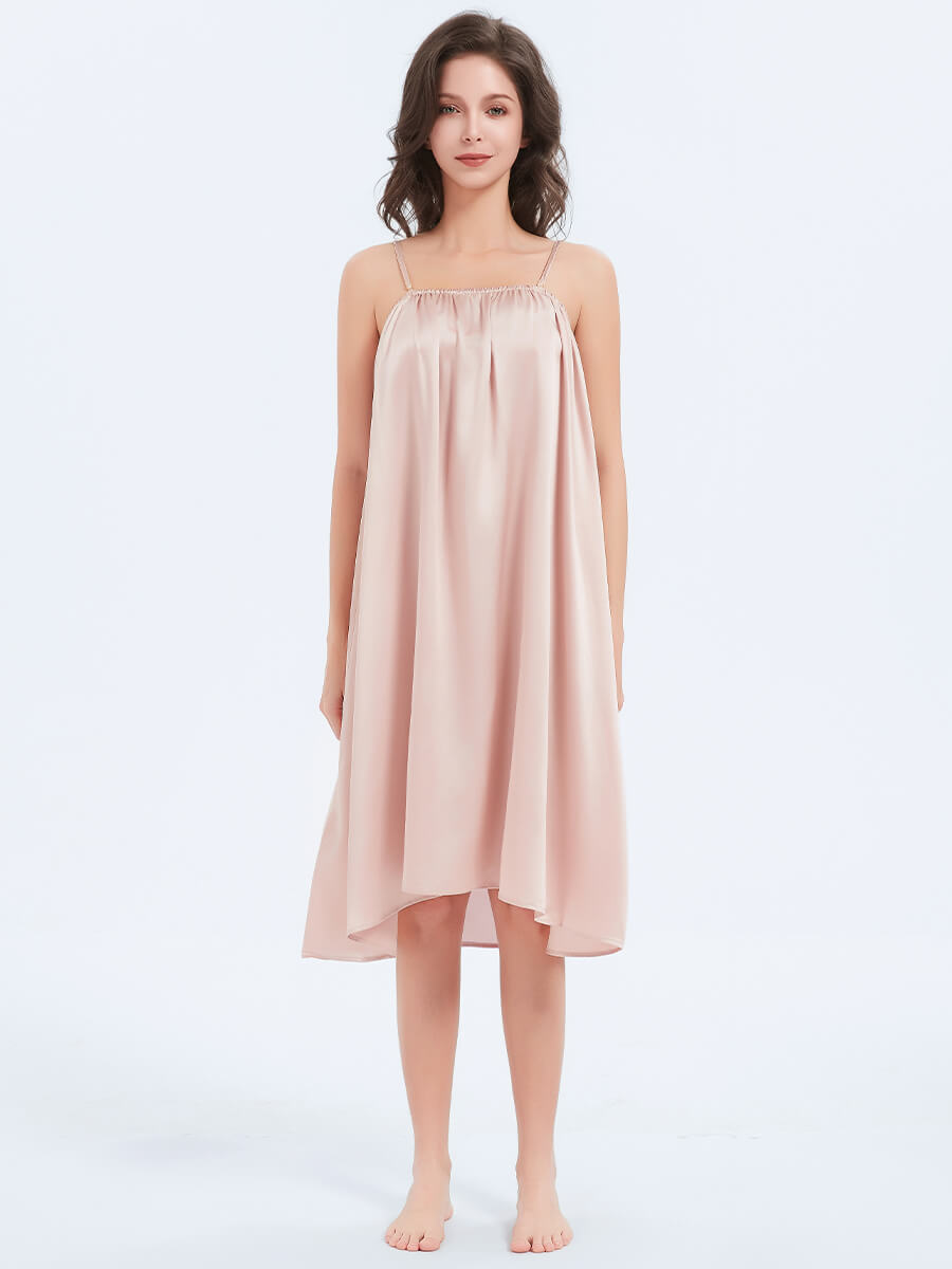 22 Momme Luxurious Flowy Pink Silk Midi Chemise Nightgown