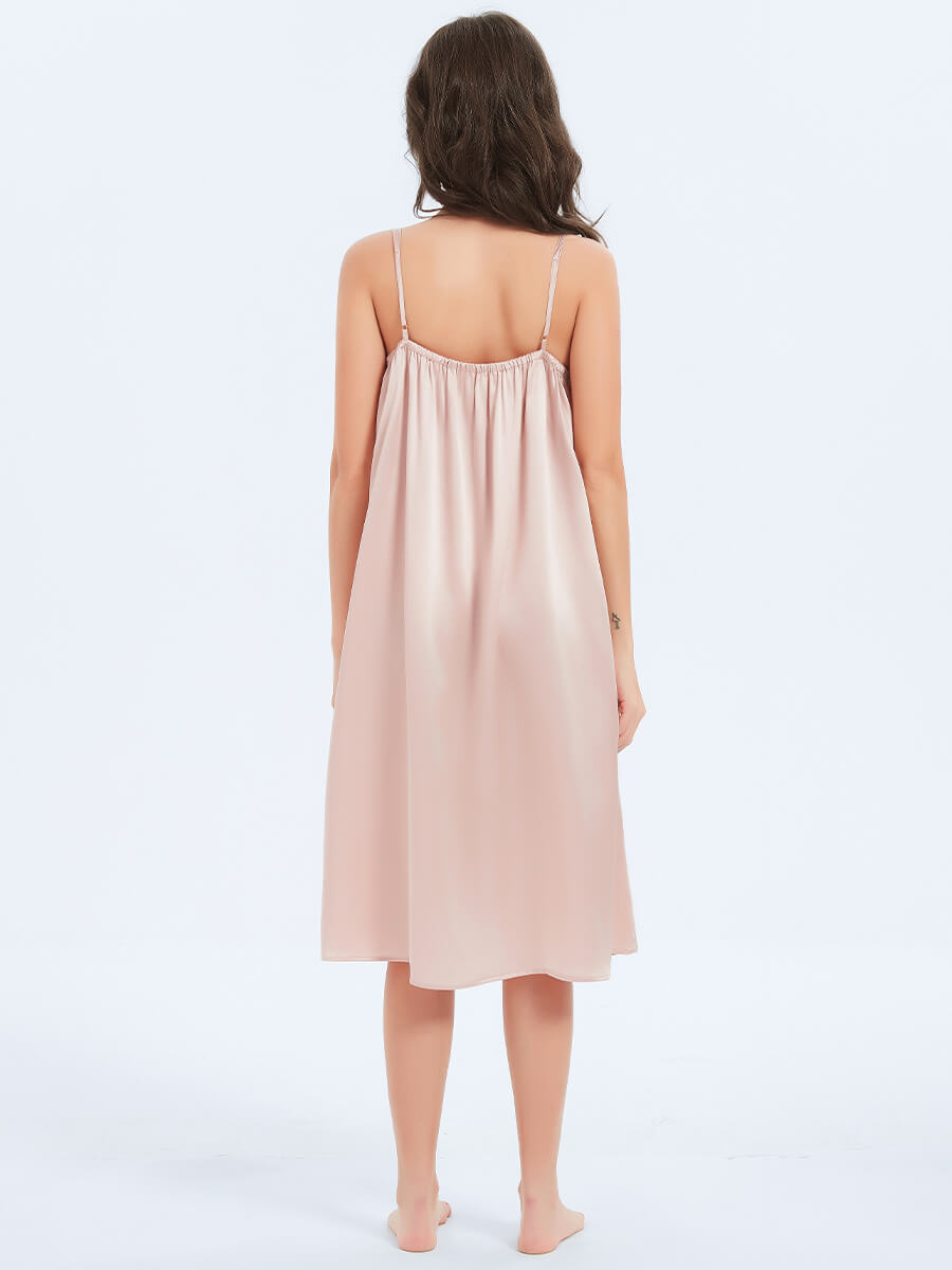 22 Momme Luxurious Flowy Pink Silk Midi Chemise Nightgown
