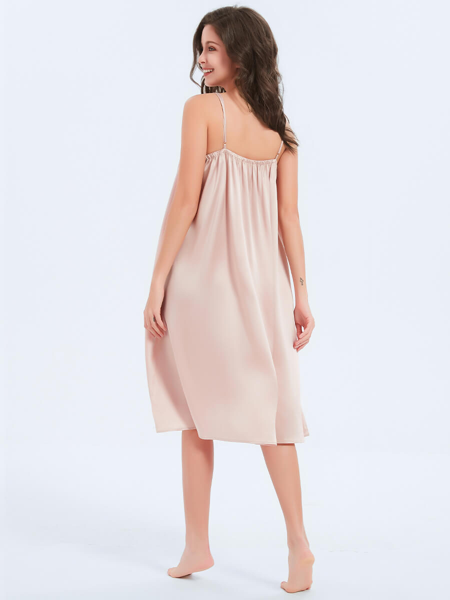 22 Momme Luxurious Flowy Pink Silk Midi Chemise Nightgown