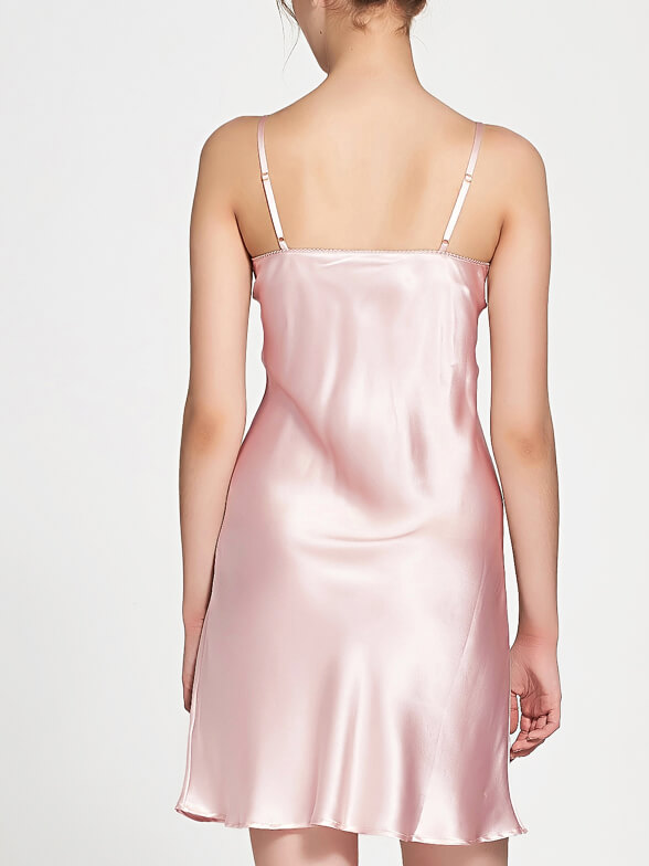 Classic V-Neck Silk Chemise Short Silk Slip Nightgown for Women