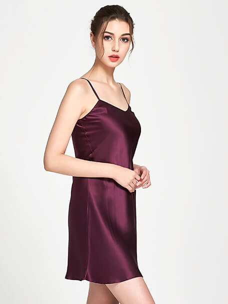 Classic V-Neck Silk Chemise Short Silk Slip Nightgown for Women