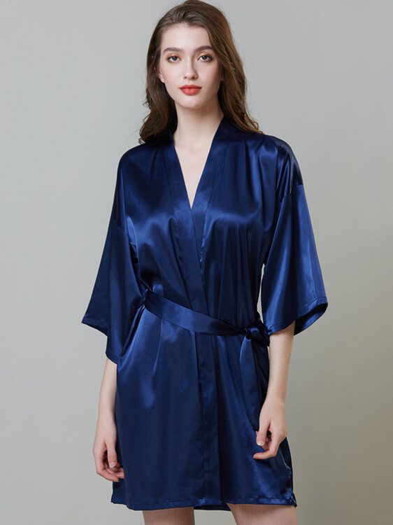 19 Momme Short Silk Kimono Robe For Brides and Bridesmaids