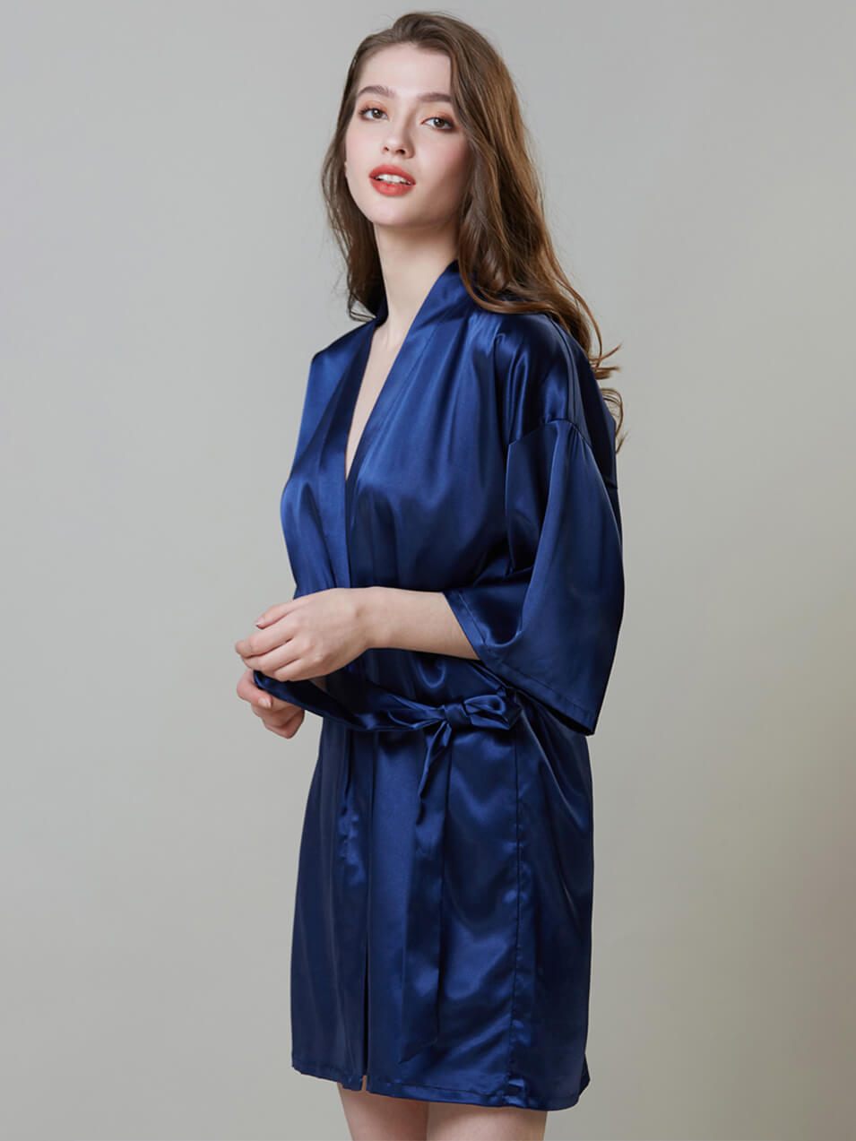 19 Momme Short Silk Kimono Robe For Brides and Bridesmaids