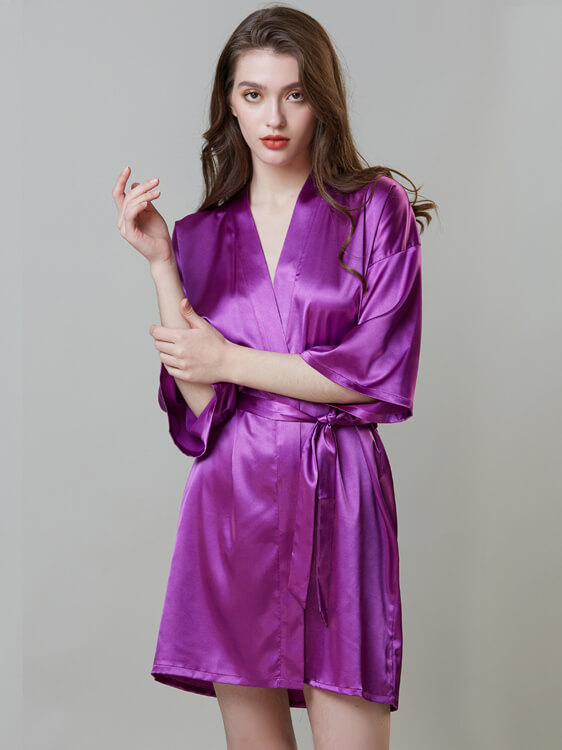 19 Momme Short Silk Kimono Robe For Brides and Bridesmaids