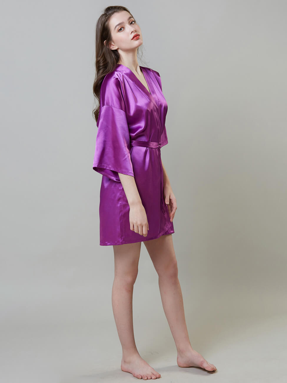 19 Momme Classic Simple Short Silk Bride and Bridesmaid Robes