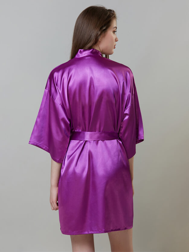 19 Momme Short Simple Style Silk Bride and Bridesmaid Robe