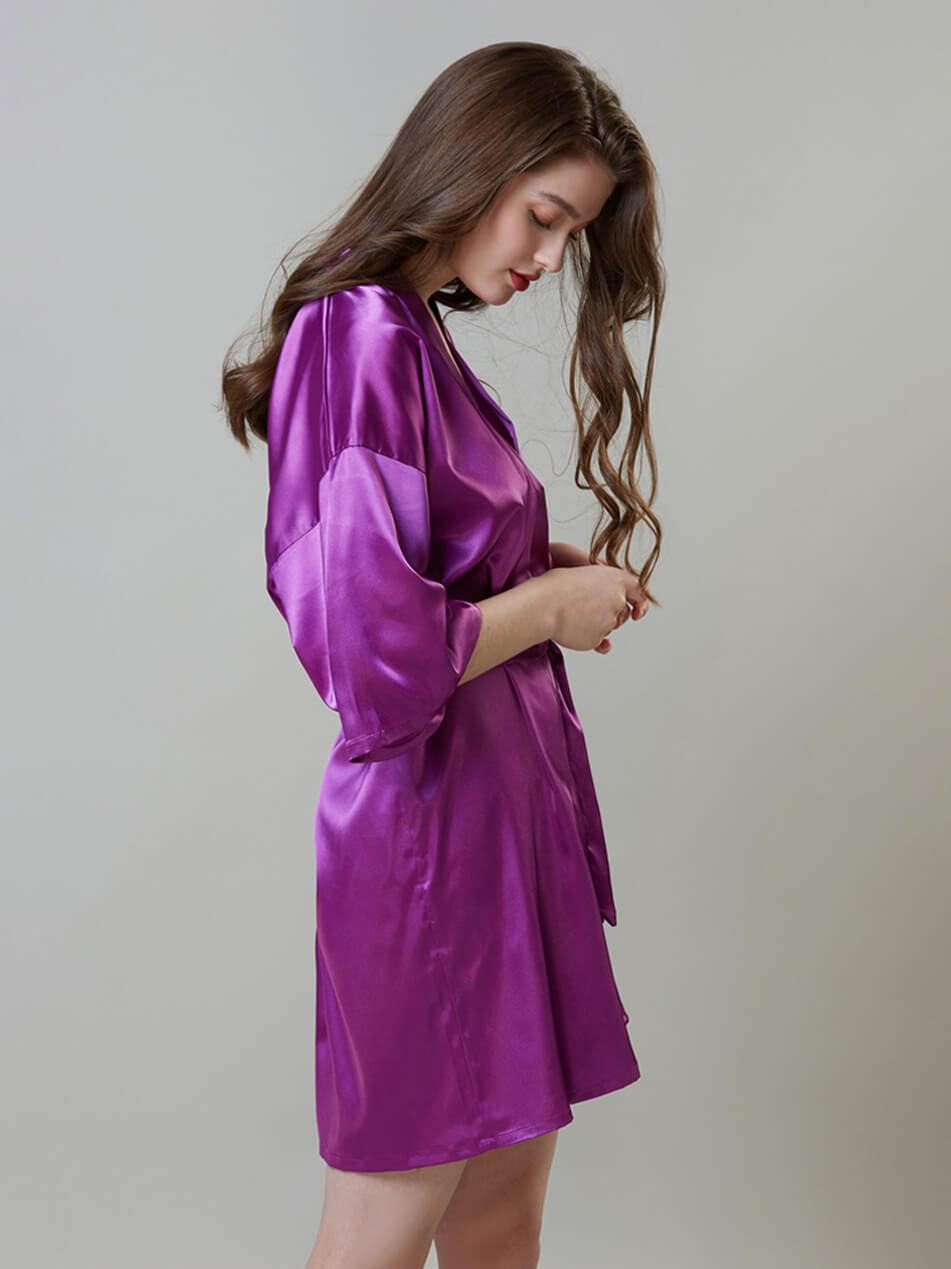 19 Momme Short Silk Kimono Robe For Brides and Bridesmaids