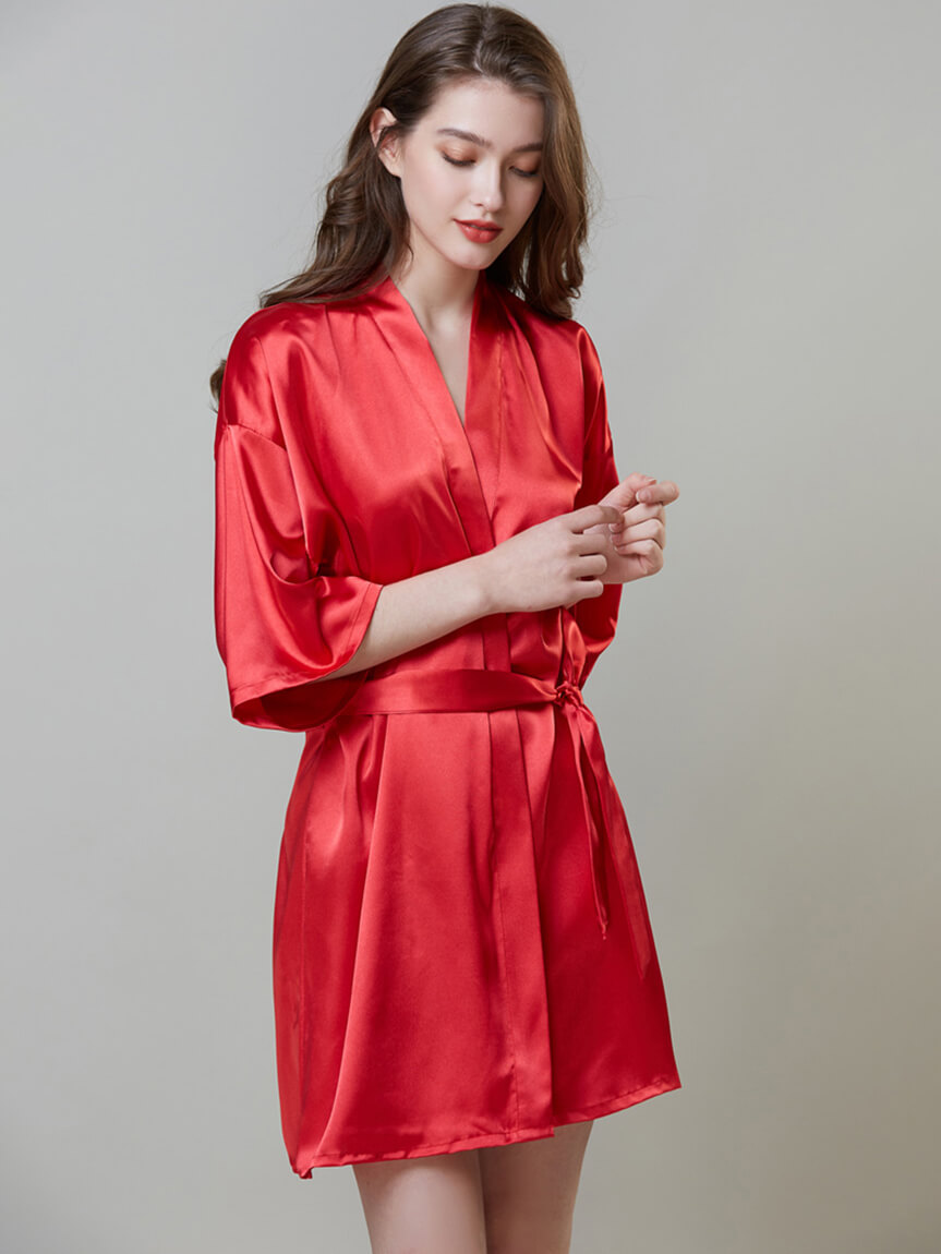 19 Momme Short Silk Kimono Robe For Brides and Bridesmaids