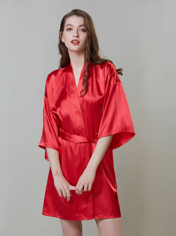 19 Momme Short Silk Kimono Robe For Brides and Bridesmaids