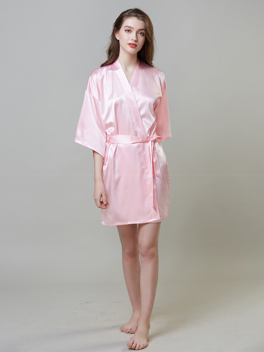 19 Momme Short Simple Style Silk Bride and Bridesmaid Robe