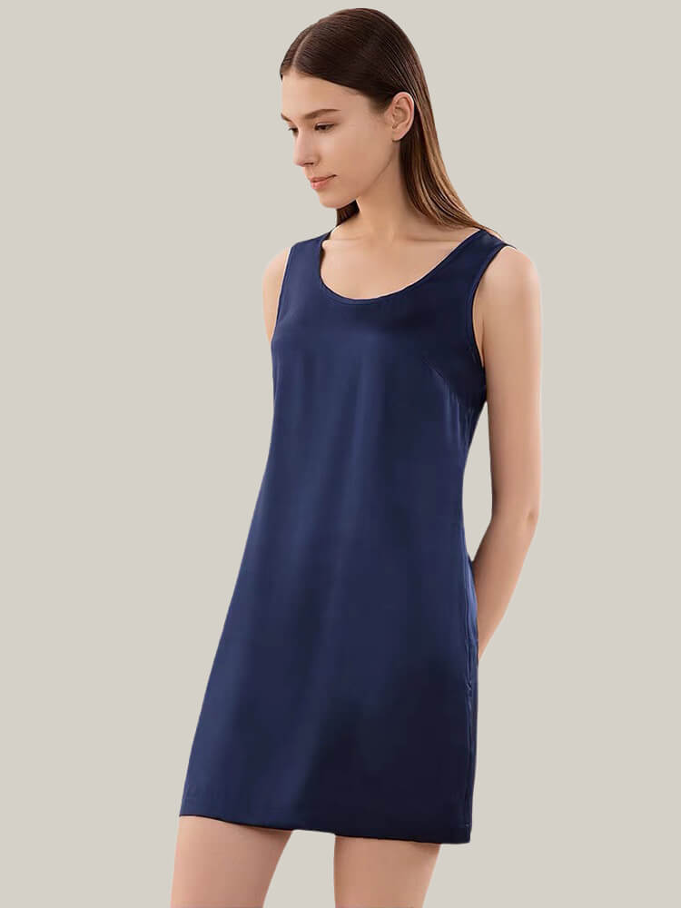 19 Momme Contrast Neckline Silk Nightdress with Bell Sleeves