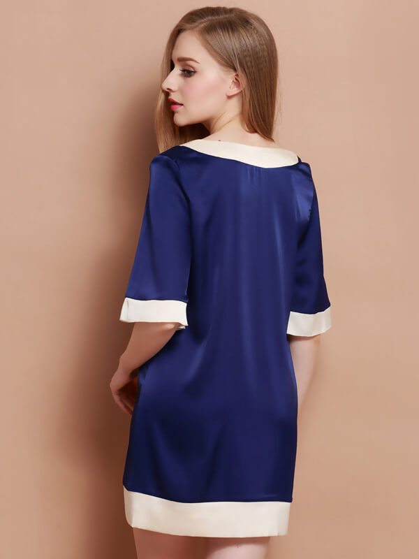 19 Momme Contrast Neckline Silk Nightdress with Bell Sleeves