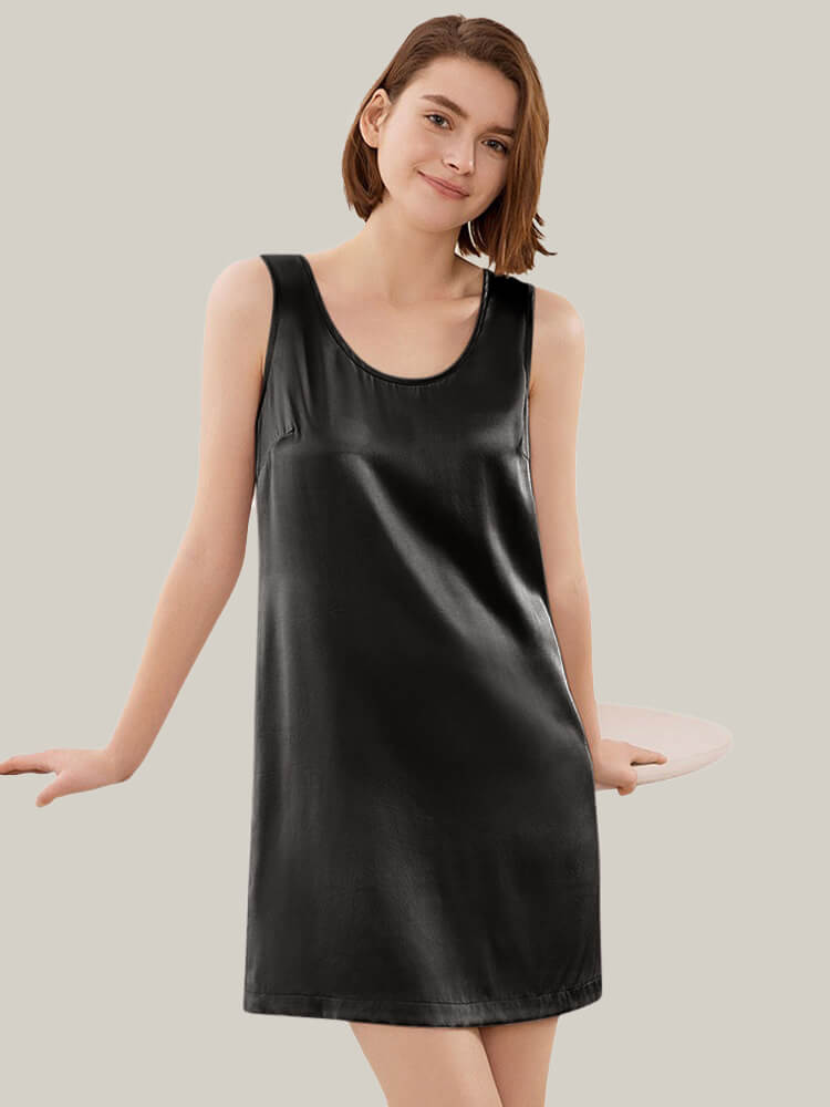 19 Momme Contrast Neckline Silk Nightdress with Bell Sleeves