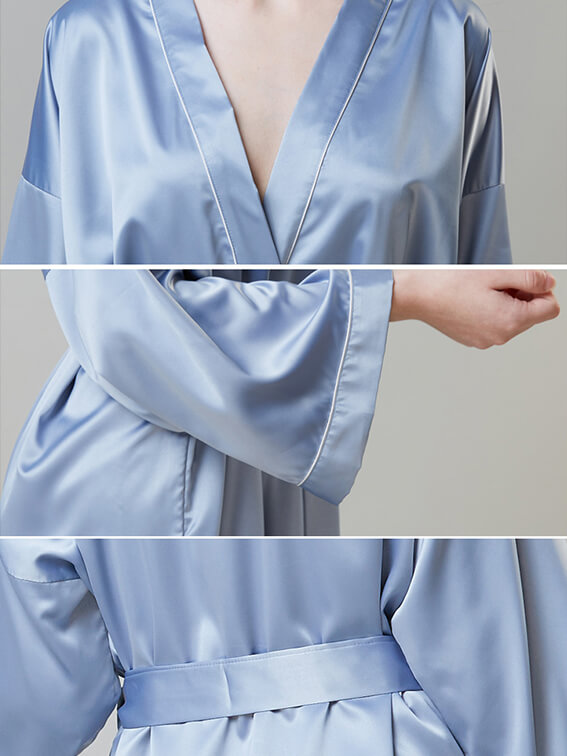 19 Momme Piped Short Silk Bride and Bridesmaids Bathrobe