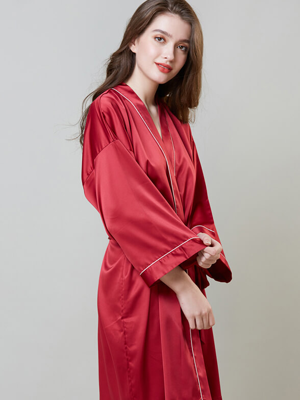 19 Momme Piped Short Silk Bride and Bridesmaids Bathrobe