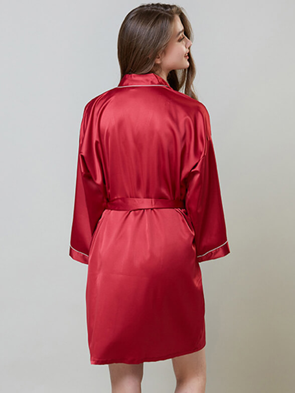 19 Momme Piped Short Silk Bride and Bridesmaids Bathrobe
