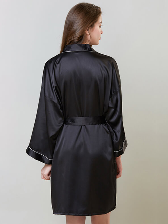 19 Momme Piped Short Silk Bride and Bridesmaids Bathrobe