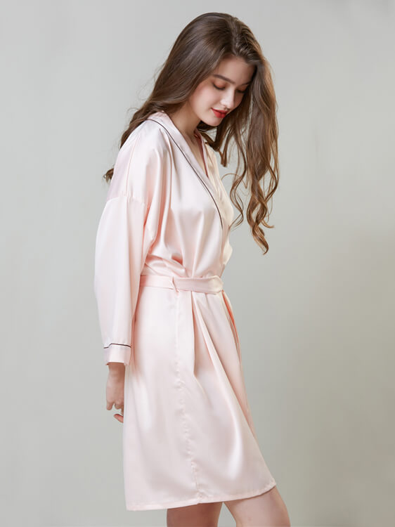 19 Momme Piped Short Silk Bride and Bridesmaids Bathrobe