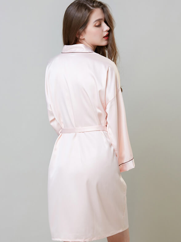 19 Momme Piped Short Silk Bride and Bridesmaids Bathrobe
