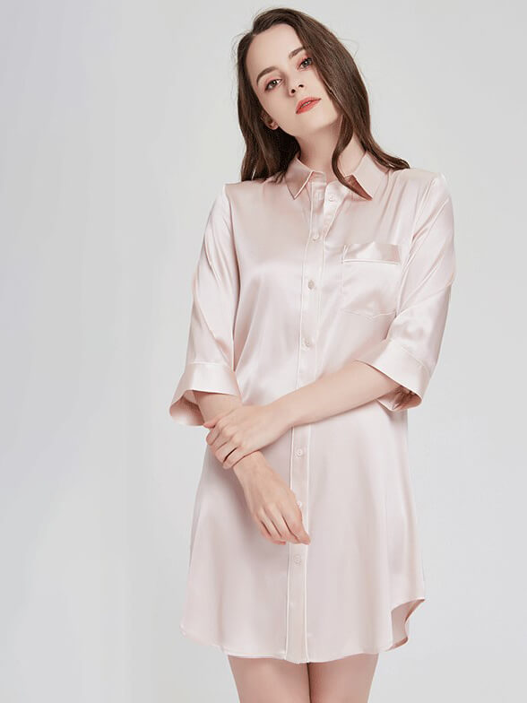 22 Momme Half Sleeved Silk Nightshirt With Trimming Fs052 14900 Freedomsilk 