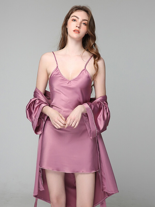 22 Momme Classic Short Silk Nightgown and Robe Set [FS055] - $249.00 ...