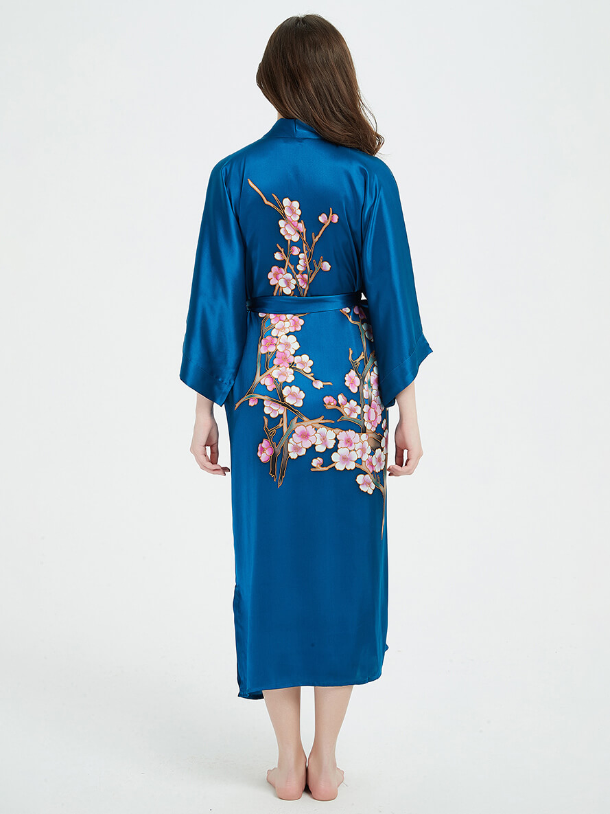 16 Momme Blossoming Long Silk Kimono Robe