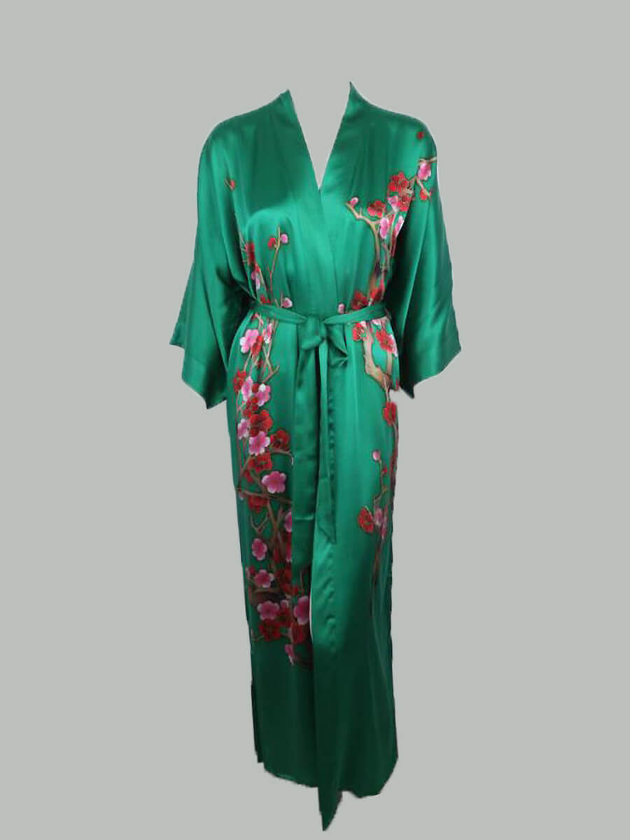 16 Momme Blossoming Long Silk Kimono Robe