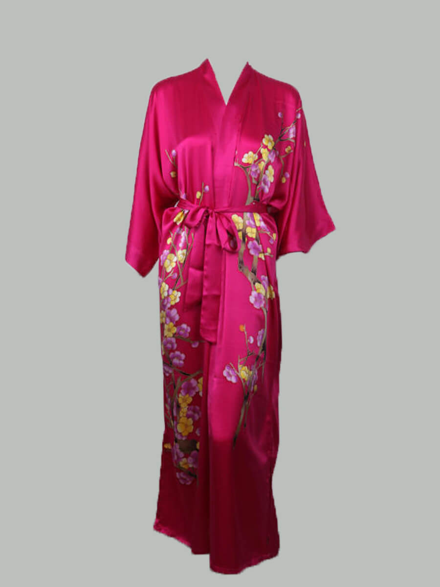 16 Momme Floral Long Silk Kimono Robe [FS059] - $159.00 : Freedomsilk