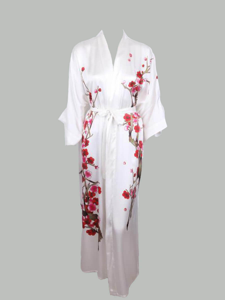 16 Momme Blossoming Long Silk Kimono Robe