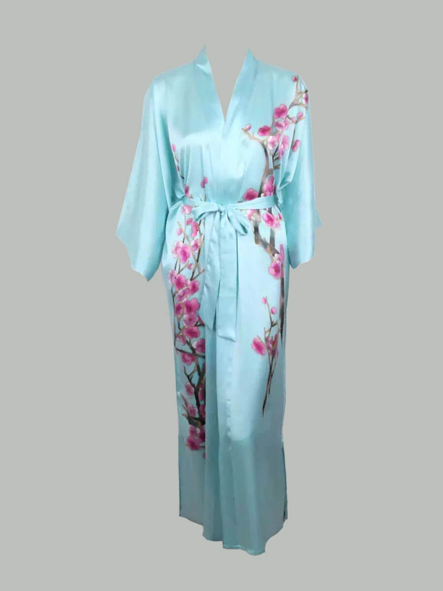 16 Momme Blossoming Long Silk Kimono Robe